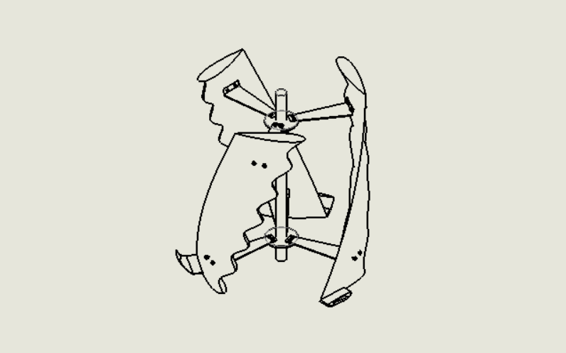 Line drawing of the outer rotor seen at an angle, blades curving around a central shaft.