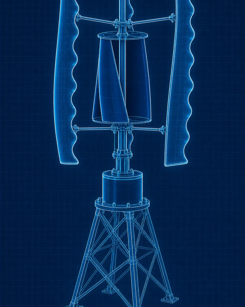 Engineering blueprint line drawing of the GIVARA ONE vertical-axis rooftop wind machine.